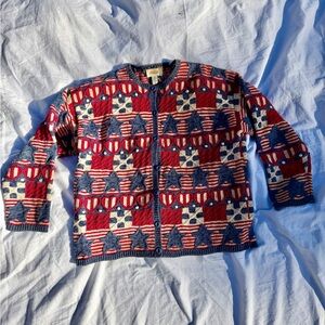 Vintage Talbots July 4 Colorful Star and Stripe Cardigan